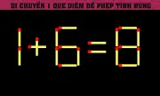 Câu đố que diêm '1 + 6 = 8': Xoay que nào để phép tính đúng?