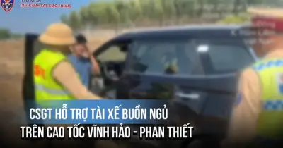 CSGT hỗ trợ tài xế buồn ngủ dừng xe trên cao tốc Vĩnh Hảo - Phan Thiết