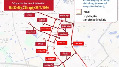 Phân luồng giao thông quanh sân Mỹ Đình tối 28/4 phục vụ chương trình 'Âm vang Tổ quốc'