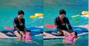 Minh Cúc đưa con gái 16 tuổi mắc bại não đi du lịch biển, cõng con chèo sup