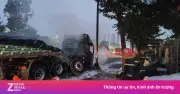 Xe đầu kéo bốc cháy dữ dội trên đường, tài xế kịp thoát nạn