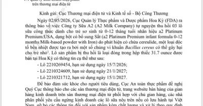 Cảnh báo: 3 lô sữa a2 Platinum Premium có độc tố Bacillus cereus