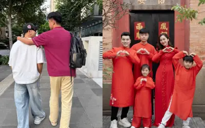 Con trai siêu mẫu Kim Duyên gây chú ý với chiều cao vượt trội bên bố dượng Hoàng Phúc