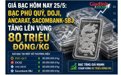 Giá bạc hôm nay 25/5: DOJI, Ancarat, Sacombank, SBJ tăng mạnh