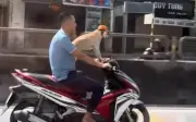 Người đàn ông đầu trần cho chó đội mũ bảo hiểm gây bão mạng