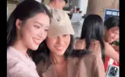 Phương Oanh gây chú ý khi xuất hiện tại sân bay