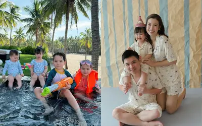 Con gái Đỗ Mỹ Linh đi biển cùng anh chị họ