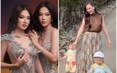 Nam Anh, Nam Em trước thềm chung kết Hoa hậu: Phương Oanh rạng rỡ bên hai con