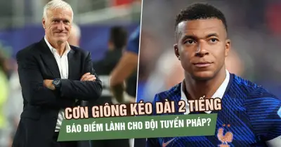 Pháp thắng Iraq 3-0 dù trận đấu bị gián đoạn hơn 2 giờ vì giông bão