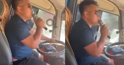 Tài xế xe khách vừa lái vừa hát karaoke bị phạt gần 6 triệu đồng