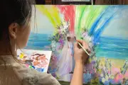 Họa sĩ vẽ tranh trực tiếp tại đám cưới: Hàng giờ sáng tạo dưới áp lực