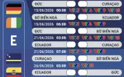 Lịch phát sóng trực tiếp bảng E FIFA World Cup 2026 trên VTV