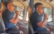 Tài xế xe văn say sưa hát karaoke sau vô lăng khi đang chờ khách