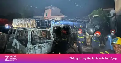 Cháy bãi đậu xe ở Khánh Hòa, nhiều ôtô bị thiêu rụi