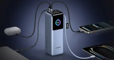 Ugreen ra mắt pin dự phòng 25.000mAh, 200W, 2 dây USB-C tích hợp
