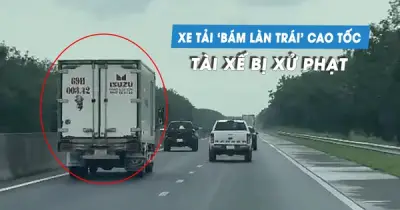 Xe tải bám làn trái trên cao tốc Dầu Giây - Phan Thiết bị CSGT xử phạt