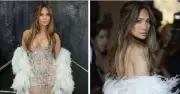 Jennifer Lopez khoe vòng 1 gợi cảm với váy xuyên thấu ở tuổi 55