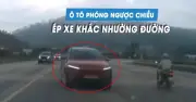 Kinh hoàng ô tô chạy ngược chiều, ép xe đúng luật suýt gây tai nạn ở Nghệ An
