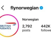 Norwegian Air thua cược World Cup, đổi logo Instagram thành British Airways