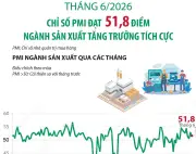 PMI tháng 6 đạt 51,8 điểm, sản xuất tăng trưởng tích cực
