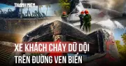 Xe khách bốc cháy dữ dội trên đường ven biển Nha Trang